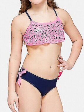 Pink & Blue 2 Pcs  Justice Bikini Swimsuit Size 16 PLUs